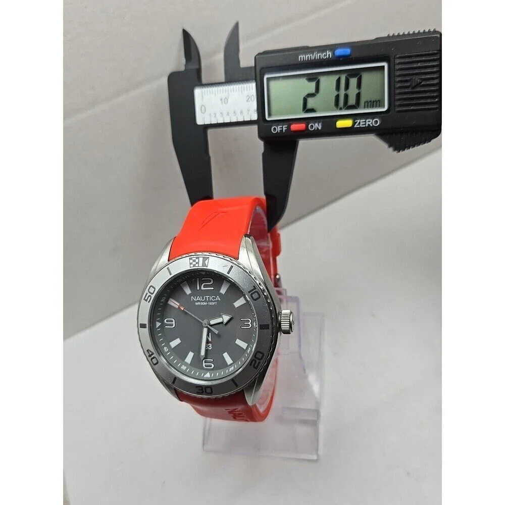 Mens Nautica N83 Finn World Watch 44mm Red Silicone Gray Quartz New Battery 50m